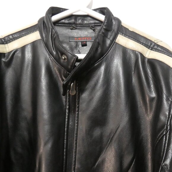 MOTO | large | Dark Brown Faux Leather | Cream Stripes | Zipper Cuffs - Picture 4 of 15